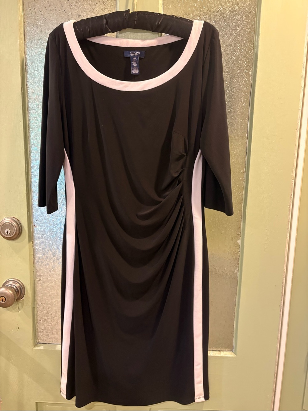CHAPS Black w/ white trim pullover jersey dress. L Fully lined.